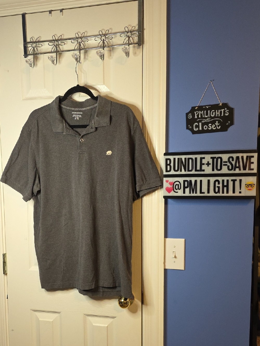 Banana Republic Grey Polo Shirt XL Short Sleeve Embroidered Elephant Logo